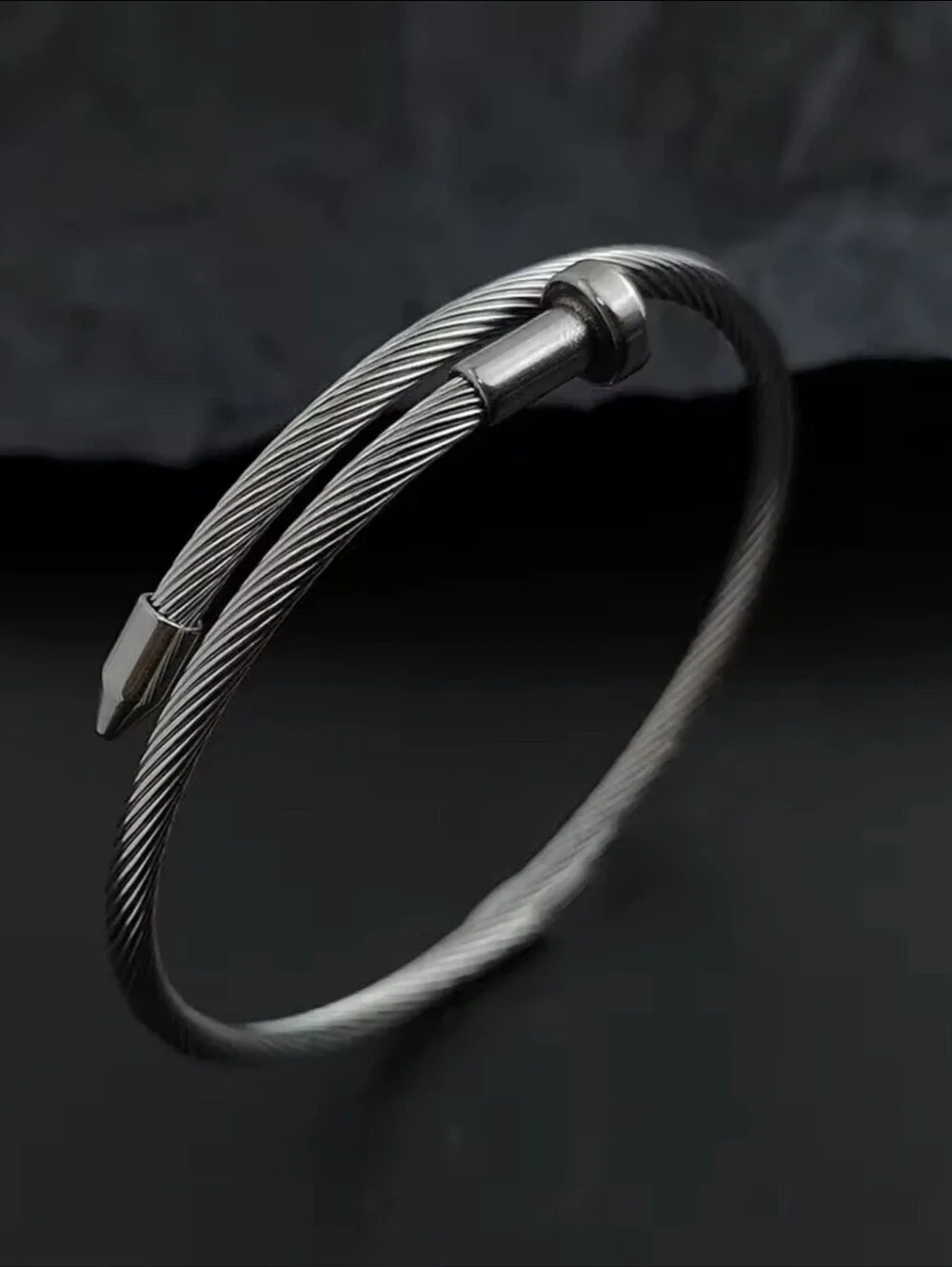 Stainless Steel Silver Twisted Cable Open Cuff Bracelet (Unisex)